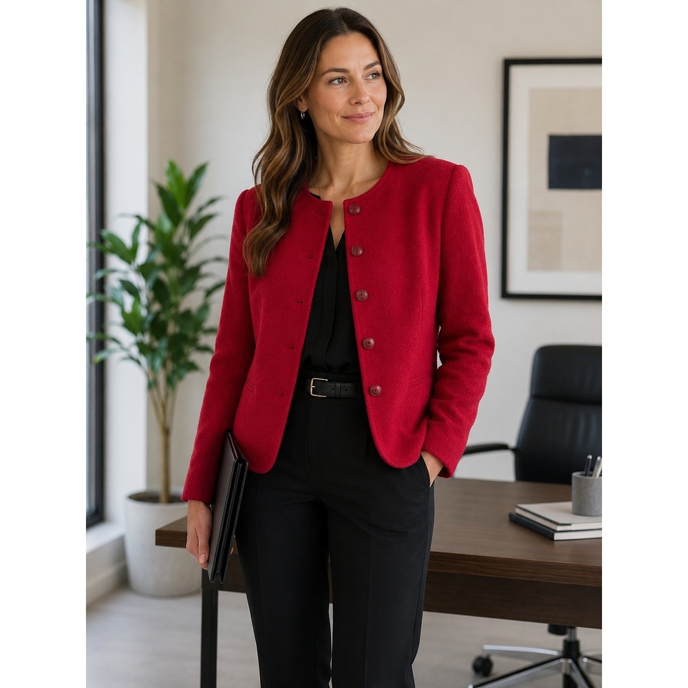 Vtg Pendleton 100% Virgin Wool Blazer Womens 16 Red Career Office Jacket